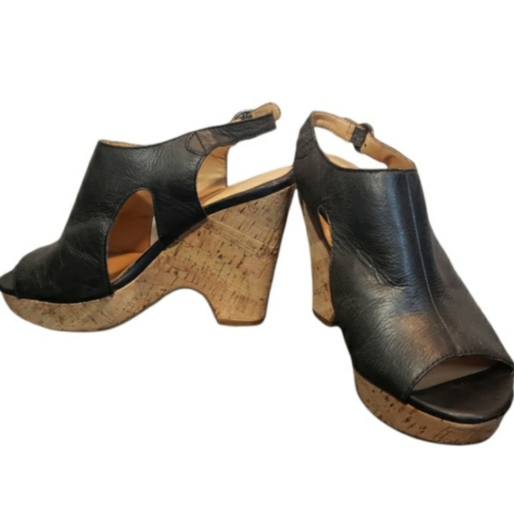 Franco Sarto womens black wedge  5" cork heel size 7.5